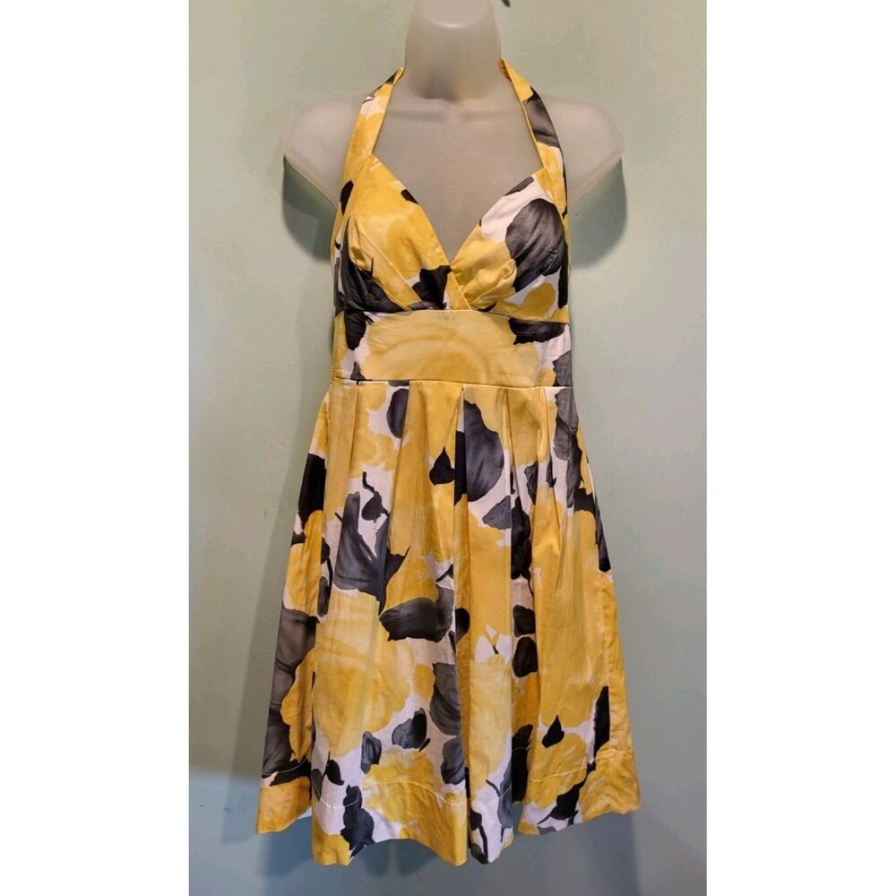 Ruby Rox Yellow Gray Floral Halter Fit & Flare Dress Sz 13 Party Y2K